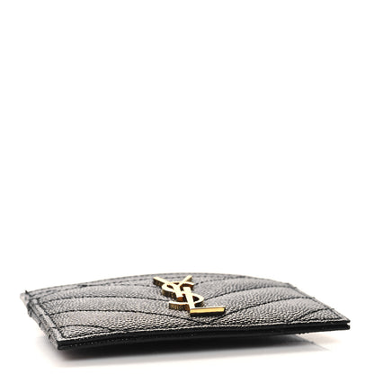 Saint Laurent Grain De Poudre Matelasse Chevron Monogram Credit Card Case Black 4 of 7