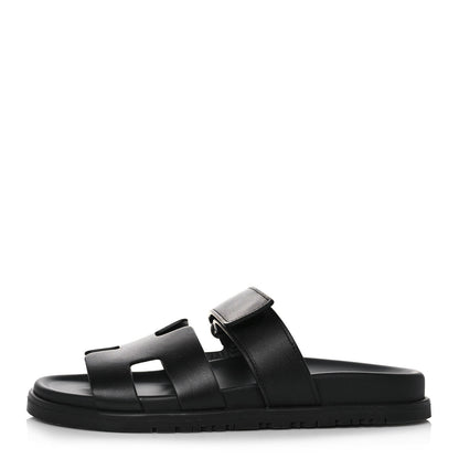 Hermes Calfskin Womens Chypre Sandals 37 Black 1 of 8