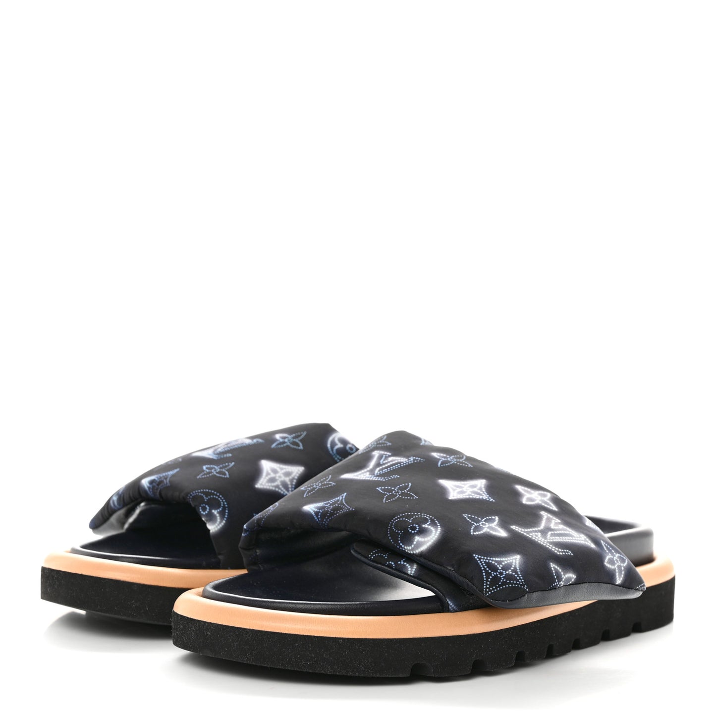 Nylon Monogram Womens Pool Pillow Comfort Mules 36 Navy Blue