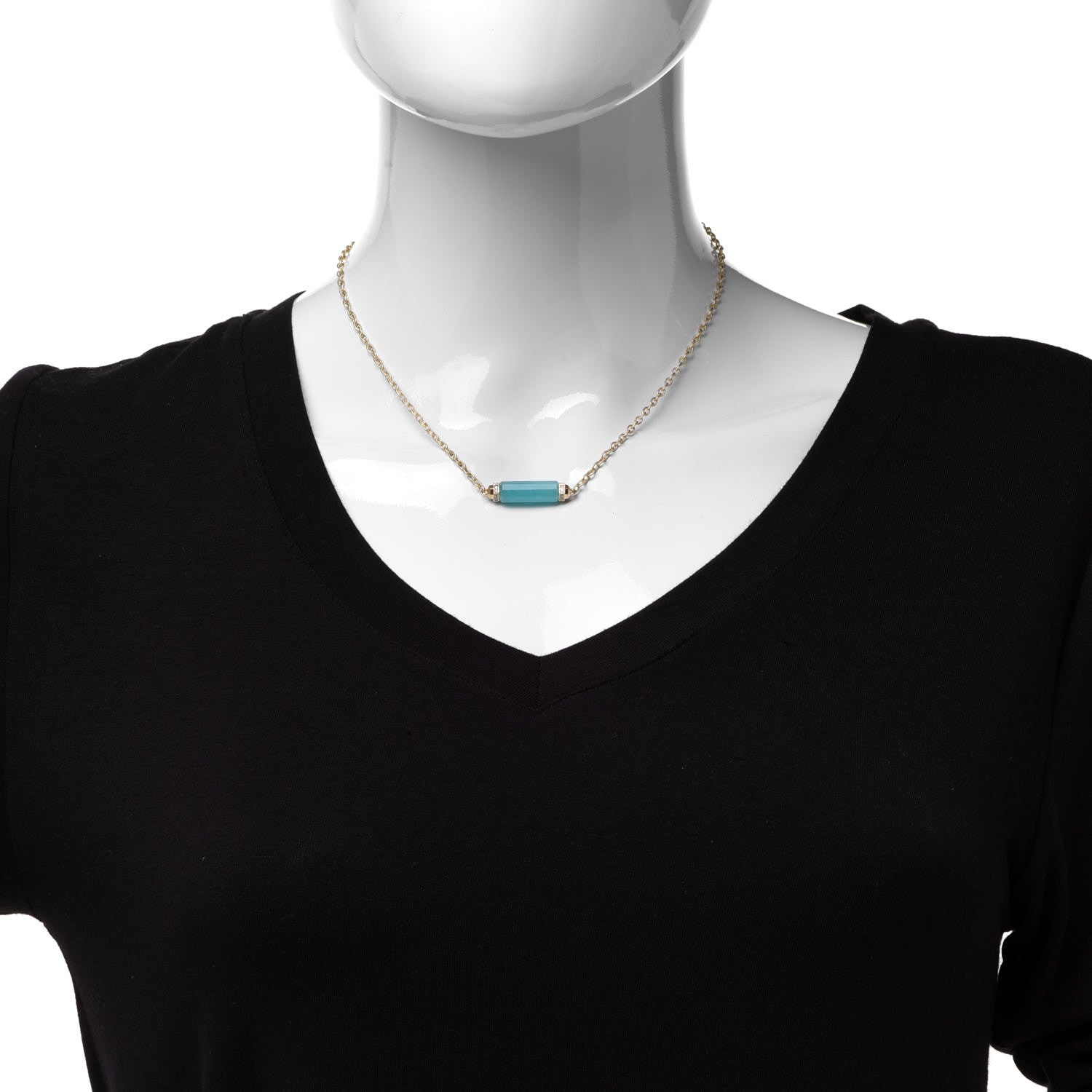 David Yurman 18K Yellow Gold Diamond Amazonite Barrels Pendant Necklace 2 of 5