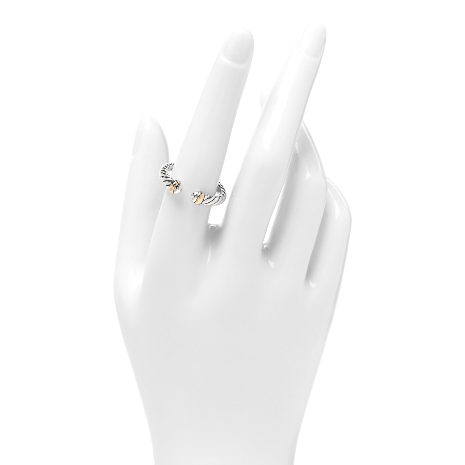 David Yurman Sterling Silver 14K Yellow Gold Lapis Lazuli Petite Cable Open Ring 57/8 2 of 5