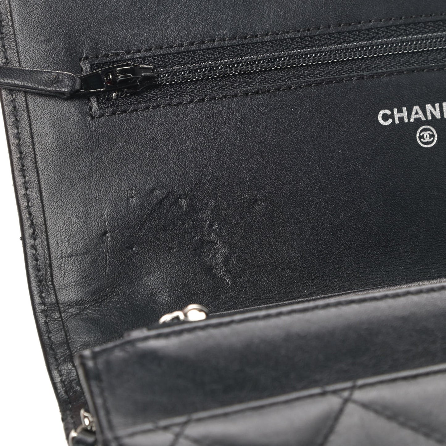 Calfskin Quilted Cambon Wallet On Chain WOC Black