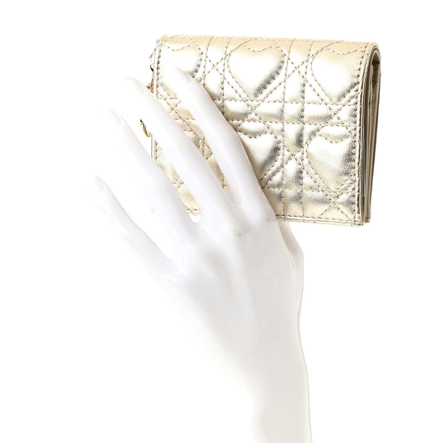 Christian Dior Metallic Lambskin Cannage DiorAmour Lady Dior Card Holder Gold 2 of 7