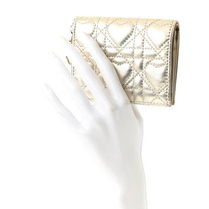 Christian Dior Metallic Lambskin Cannage DiorAmour Lady Dior Card Holder Gold 2 of 7