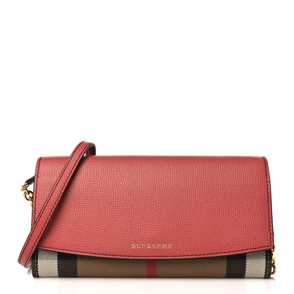 Burberry Grainy Calfskin House Check Henley Wallet On Chain Cinnamon Red 1 of 8