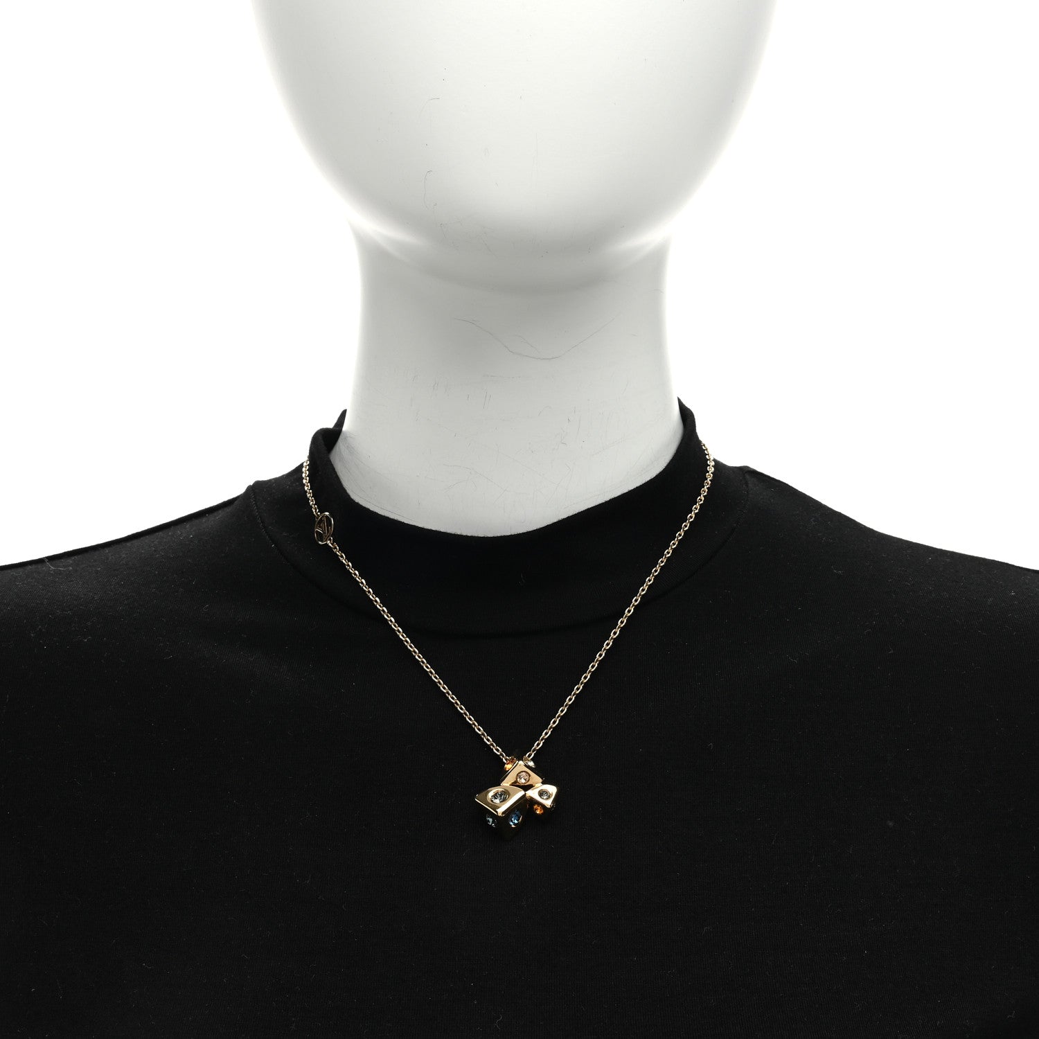 Louis Vuitton Crystal Trunkies Pendant Necklace Gold 2 of 5