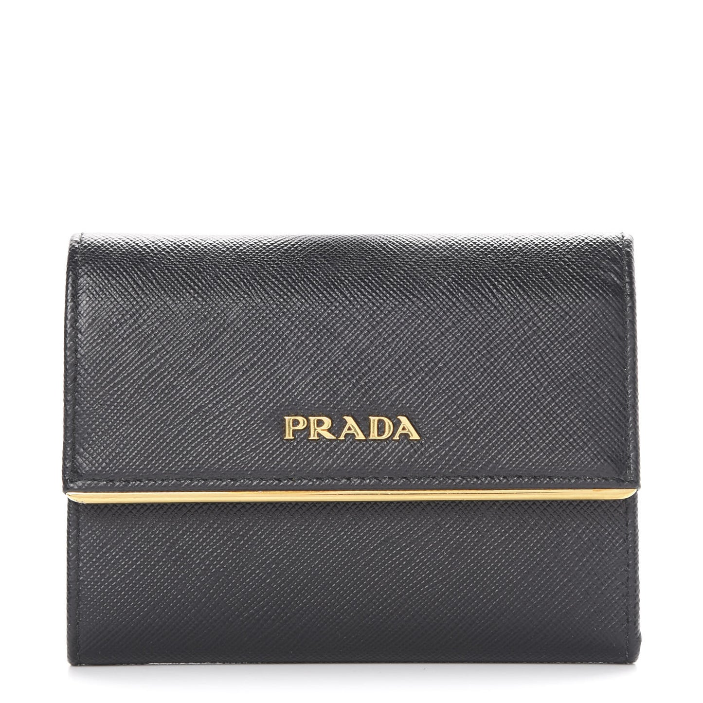 Saffiano Compact Metal Bar Flap Wallet Black