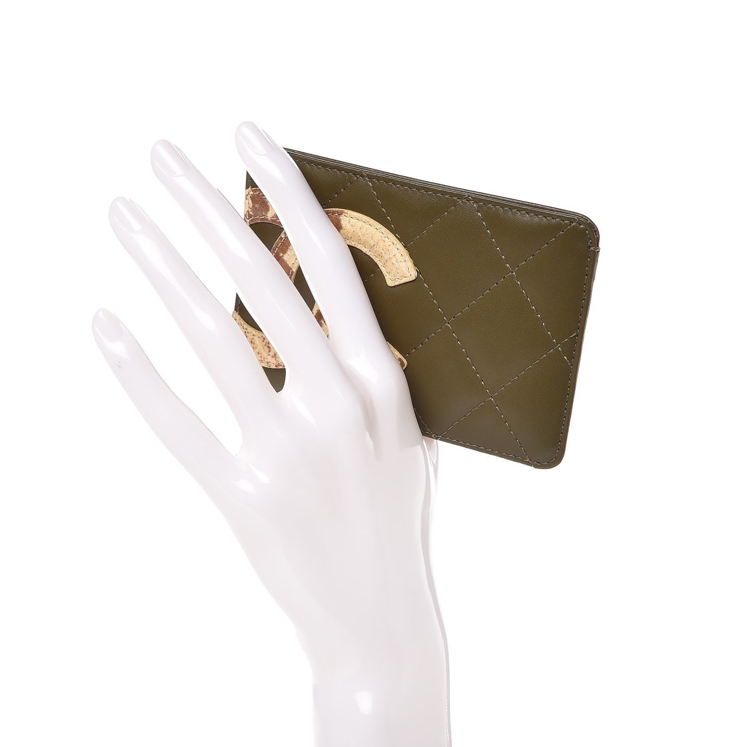 Chanel Calfskin Python Quilted Cambon Card Holder Khaki 2 of 8