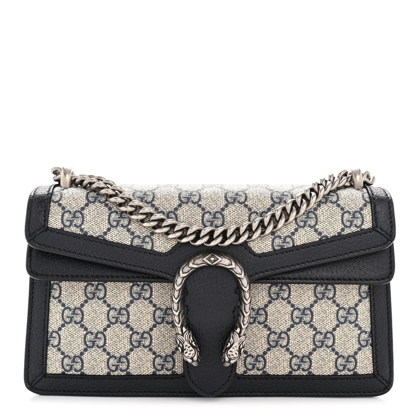 GG Supreme Monogram Textured Dollar Calfskin Small Rectangular Dionysus Shoulder Bag Beige Blue
