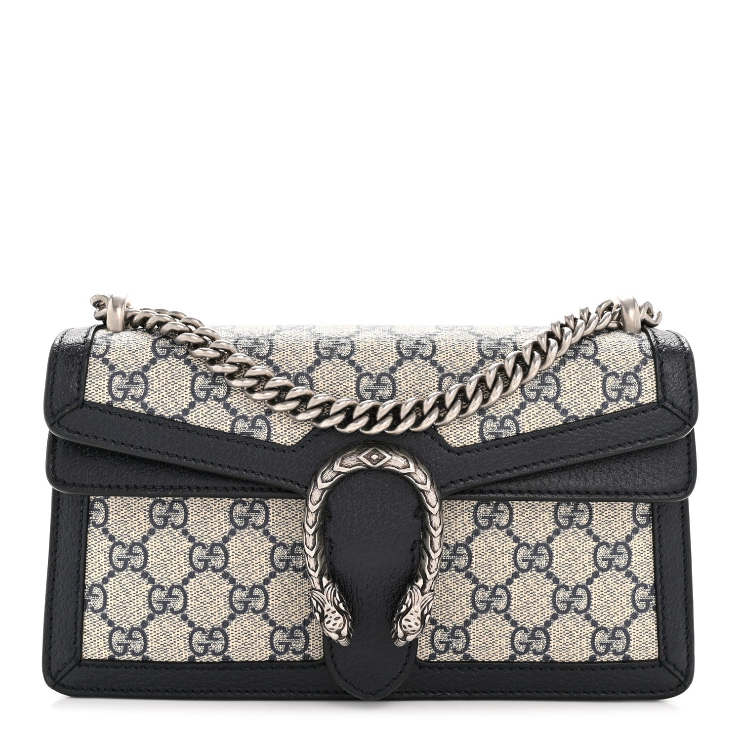 Gucci GG Supreme Monogram Textured Dollar Calfskin Small Rectangular Dionysus Shoulder Bag Beige Blue 1 of 13