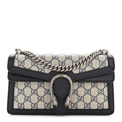 Gucci GG Supreme Monogram Textured Dollar Calfskin Small Rectangular Dionysus Shoulder Bag Beige Blue 1 of 13