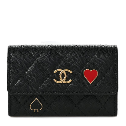 Chanel Caviar Quilted Enamel Coco Casino Flap Card Holder Wallet Black 1 of 9