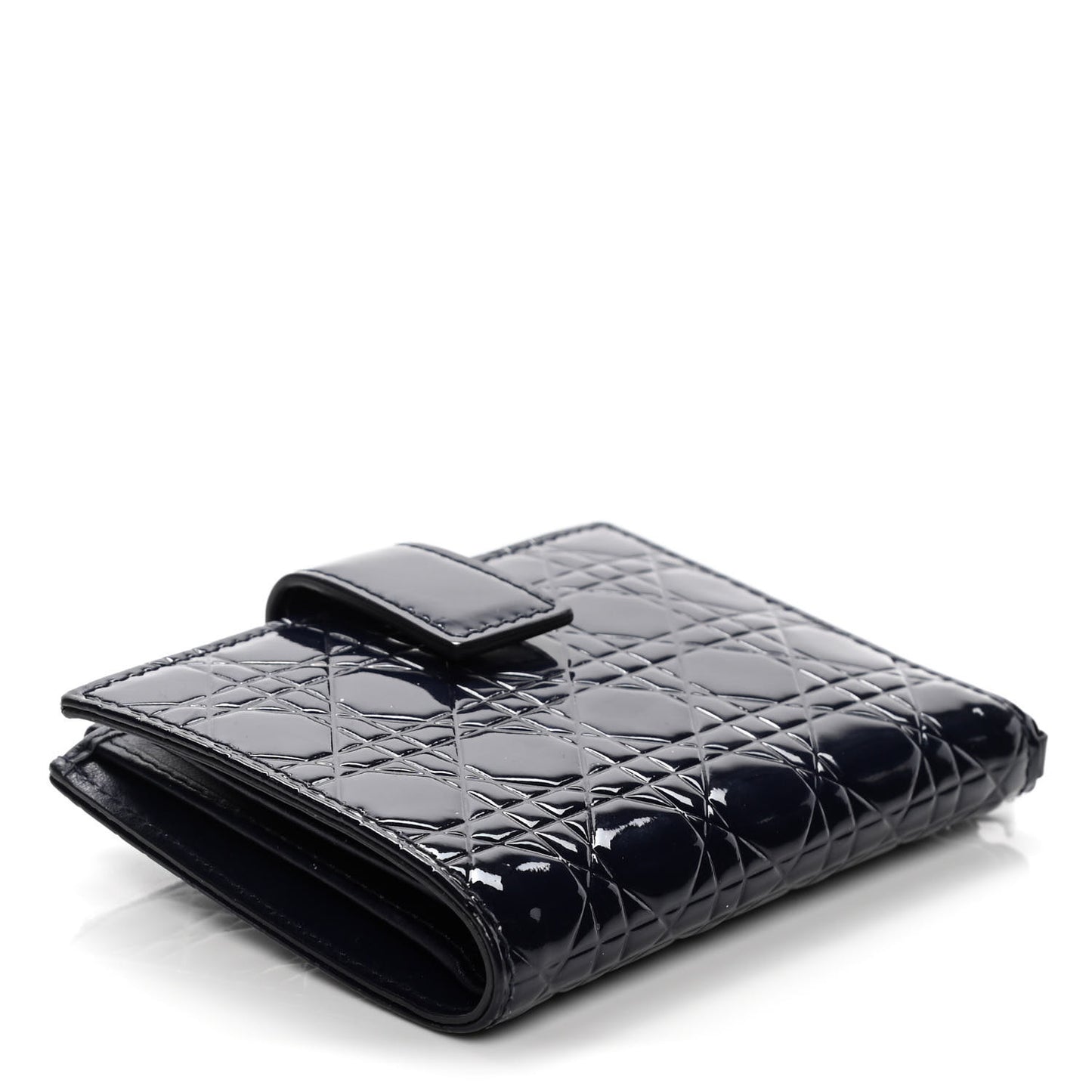 Patent Cannage Lady Dior Eden Wallet Navy Blue