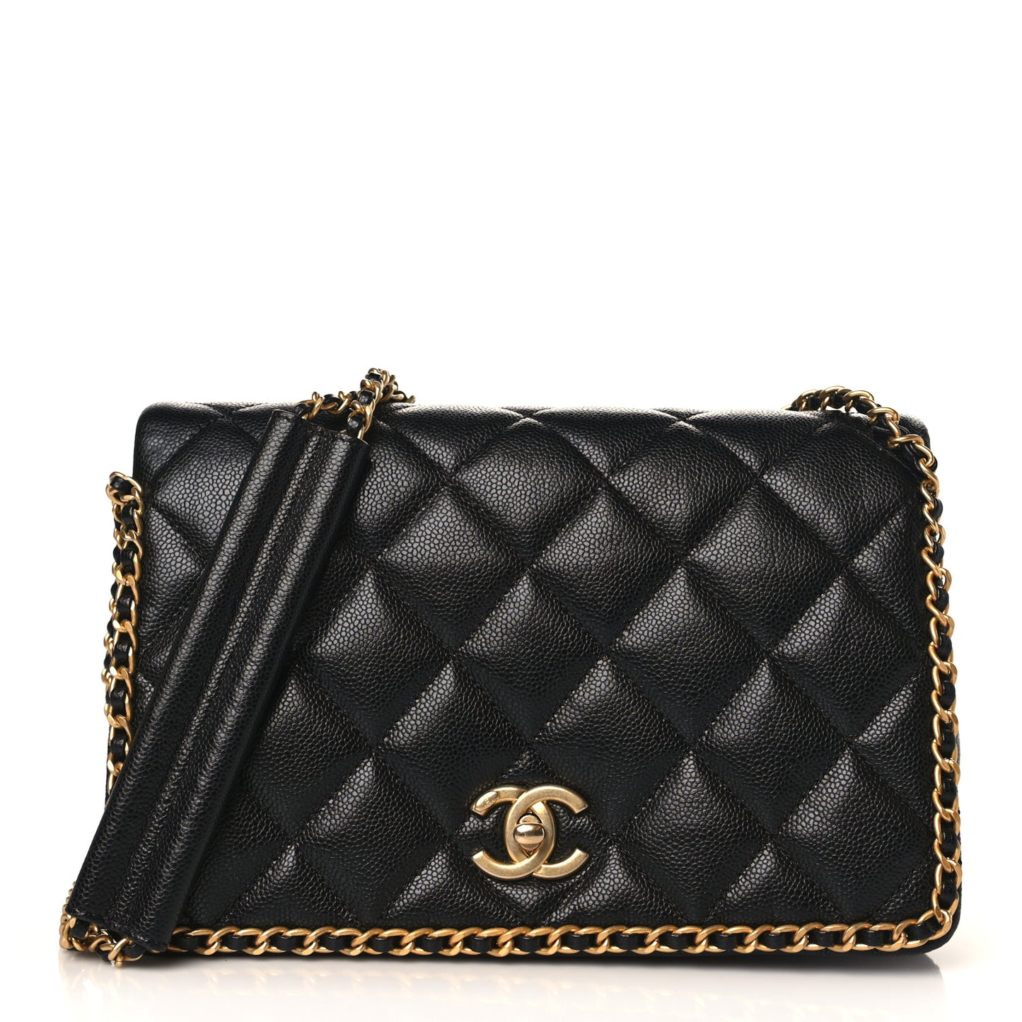 Caviar Quilted Never Ending Chain Flap Black