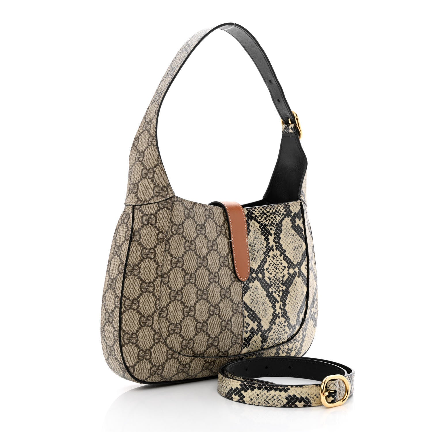 Gucci GG Supreme Monogram Snakeskin Small Jackie 1961 Hobo Beige Ebony 3 of 14