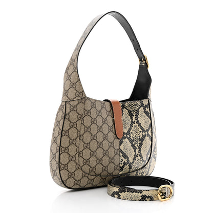 Gucci GG Supreme Monogram Snakeskin Small Jackie 1961 Hobo Beige Ebony 3 of 14
