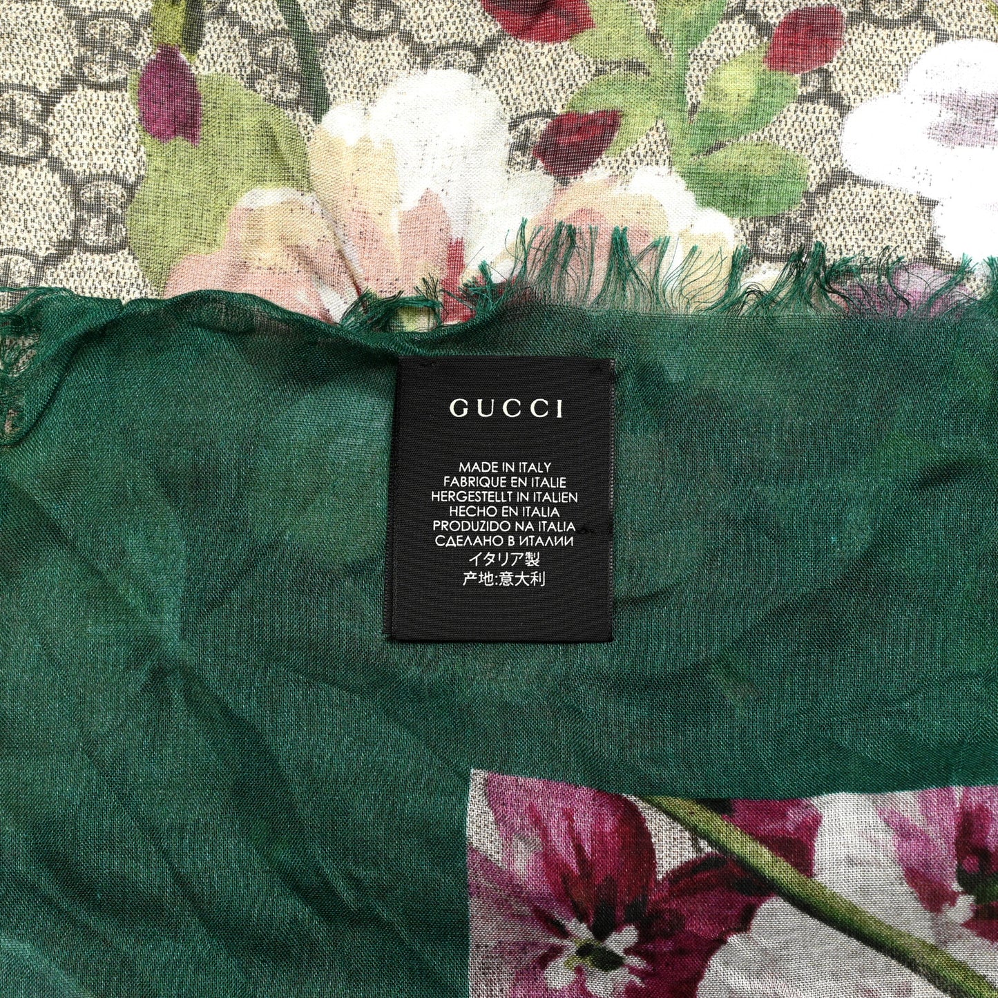 Modal Silk GG Monogram Gery Square Scarf Grass Green Light Brown
