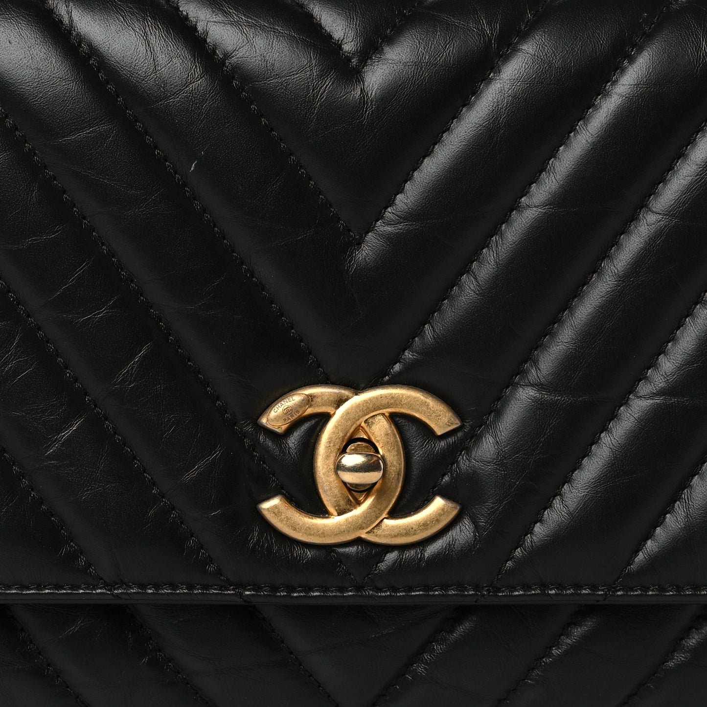 Aged Calfskin Chevron Quilted Small Coco Handle Flap Black