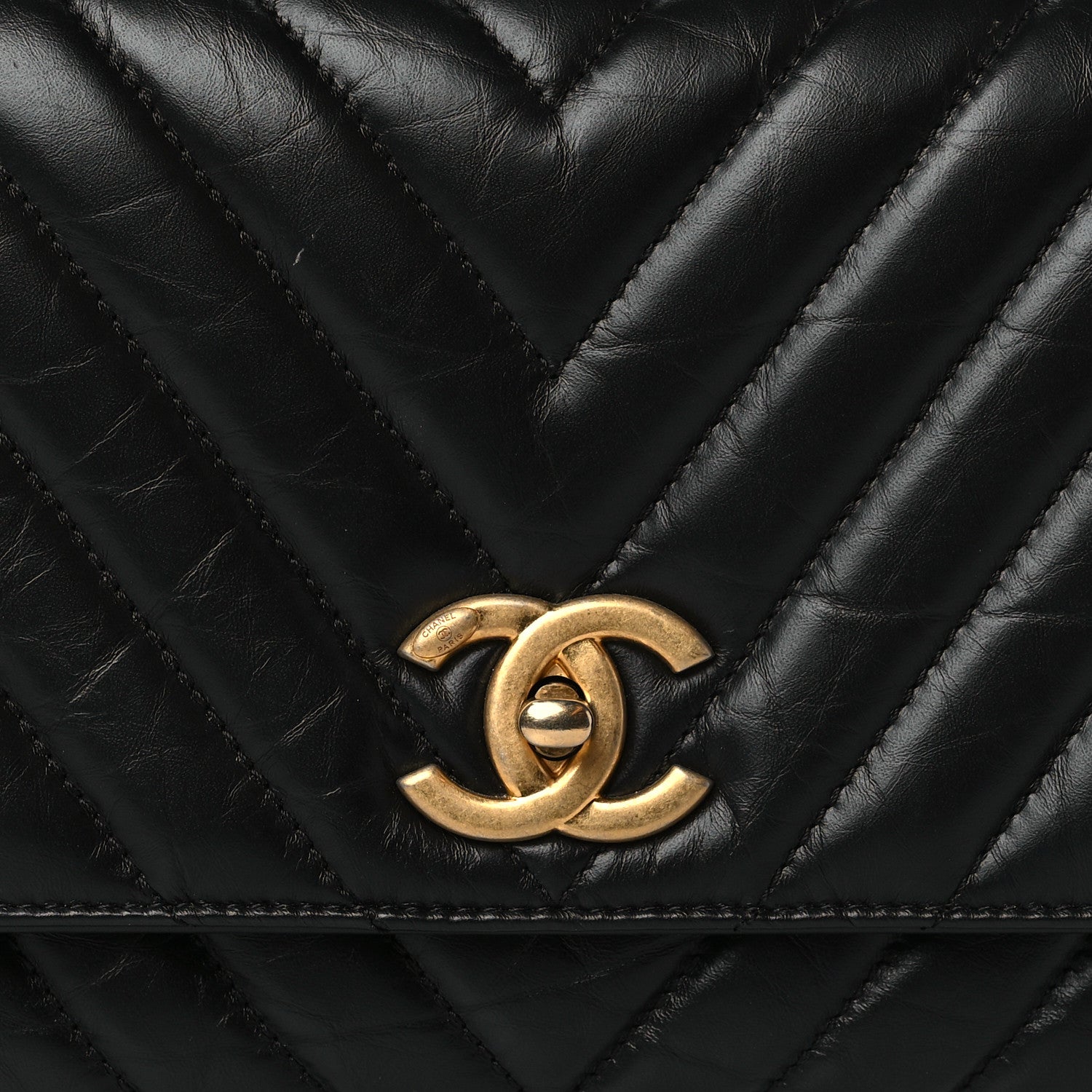 Chanel Aged Calfskin Chevron Quilted Small Coco Handle Flap Black 7 of 9