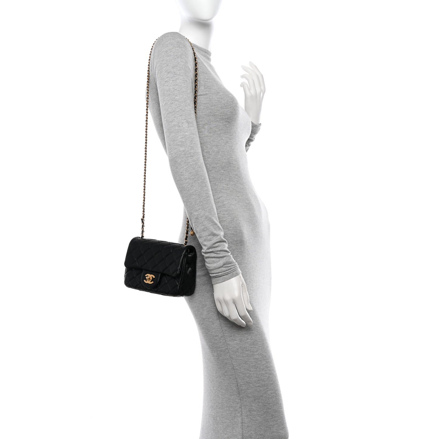Lambskin Quilted Mini Pearl Crush Flap Black