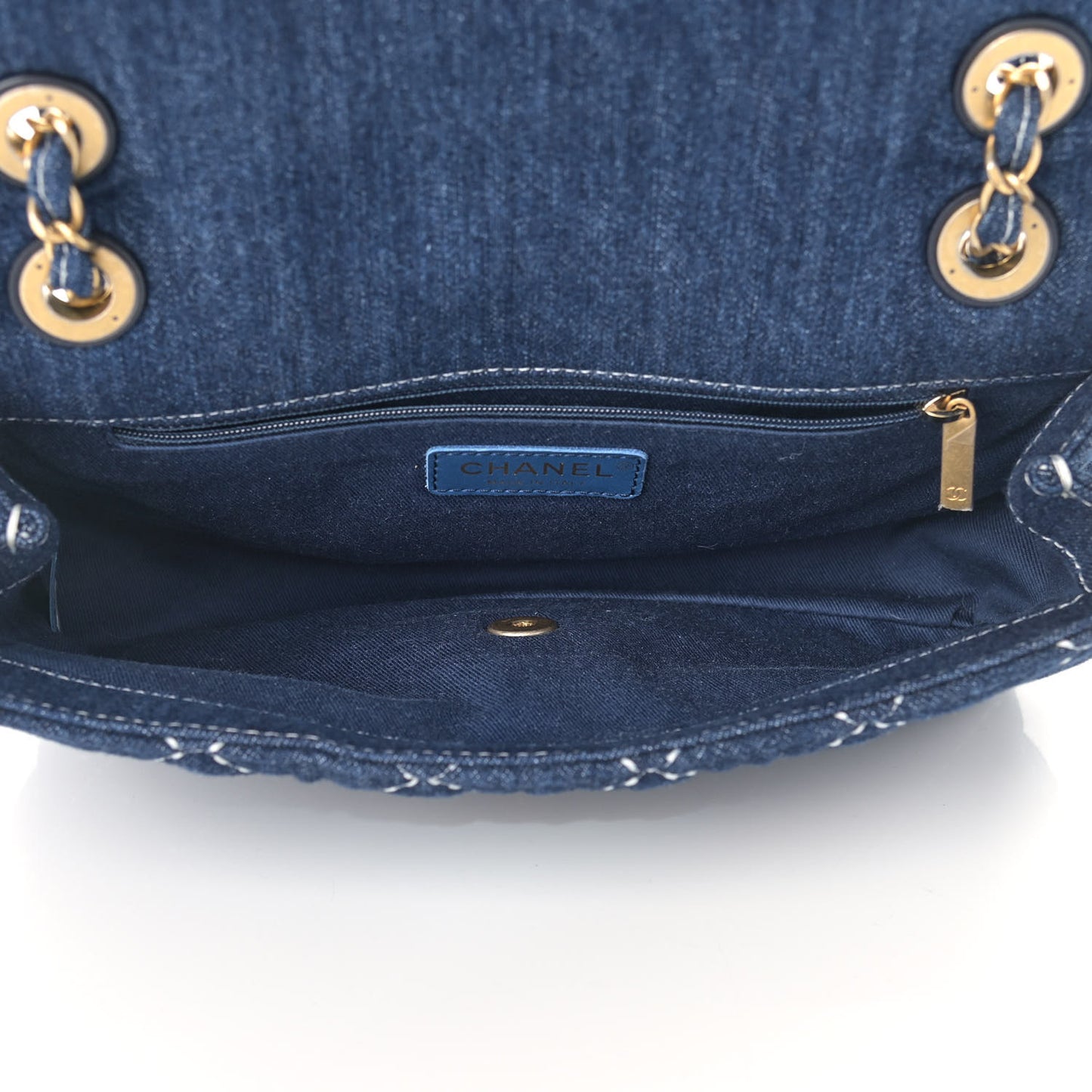 Denim Quilted Medium Denim Trip Single Flap Blue