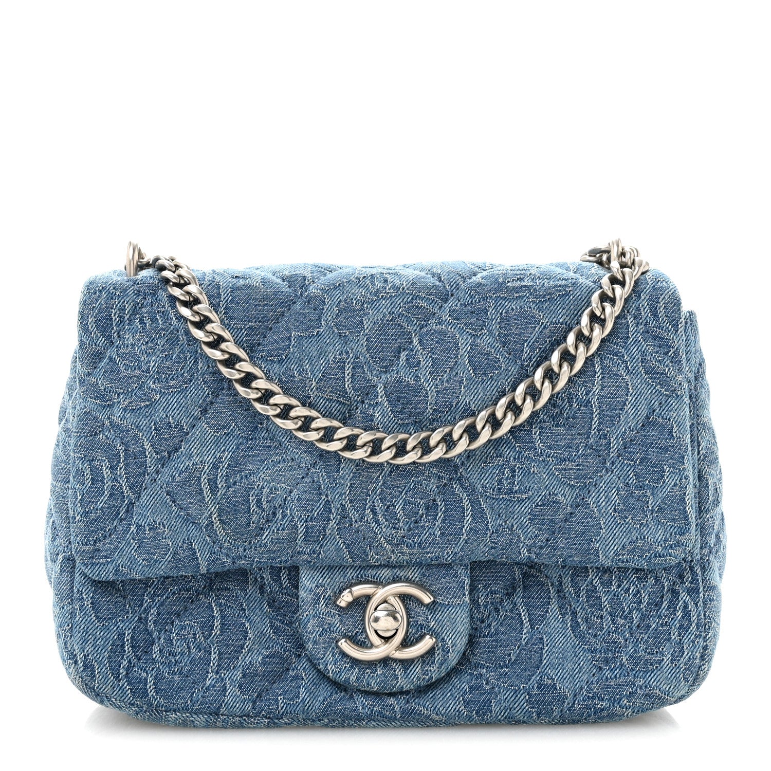 Chanel Denim Quilted Mini Camellia Sweetheart Flap Blue 1 of 12