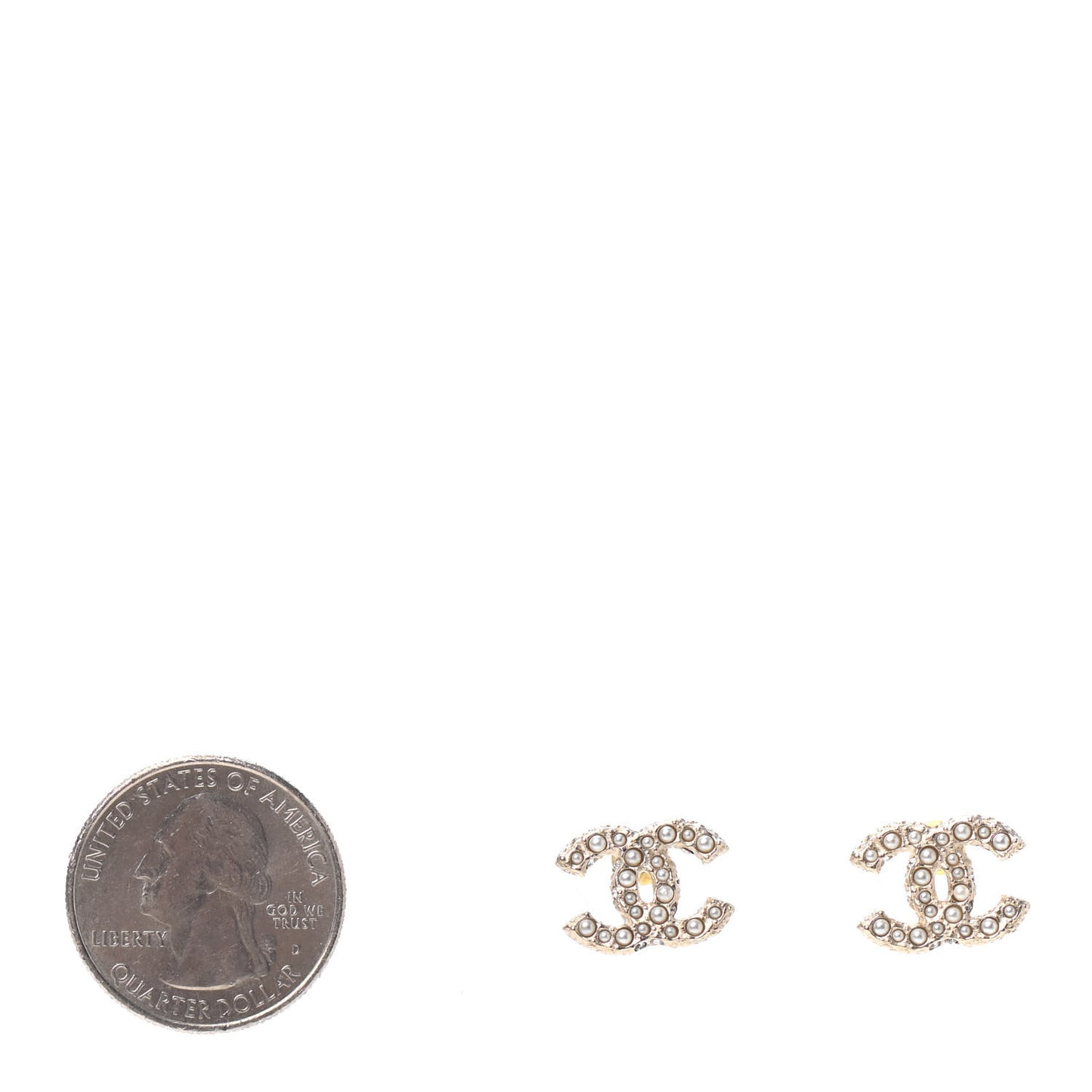 Pearl Crystal CC Stud Earrings Gold