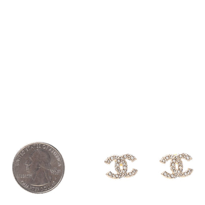 Chanel Pearl Crystal CC Stud Earrings Gold 2 of 4