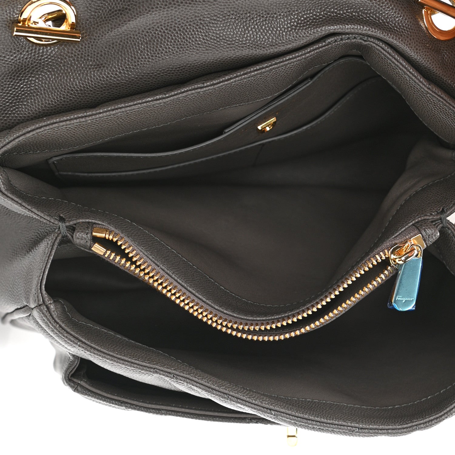Salvatore Ferragamo Calfskin Quilted Medium Gancini Top Handle Bag Sparrow 5 of 10