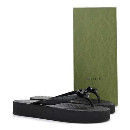 Gucci Rubber Chevron Womens GG Thong Sandals 39 Black 10 of 10
