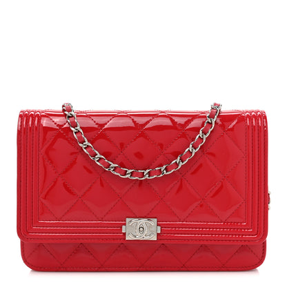 Chanel Patent Quilted Boy Wallet On Chain WOC Dark Pink 1 of 15