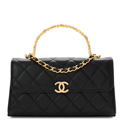 Chanel Lambskin Enamel Quilted Top Handle Flap Phone Holder With Chain Black 1 of 11