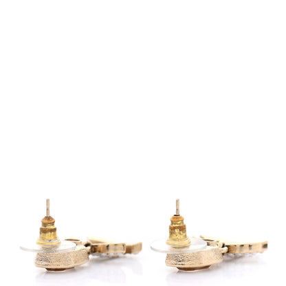 Chanel Crystal Pearl CC Drop Earrings Gold Pink 3 of 6