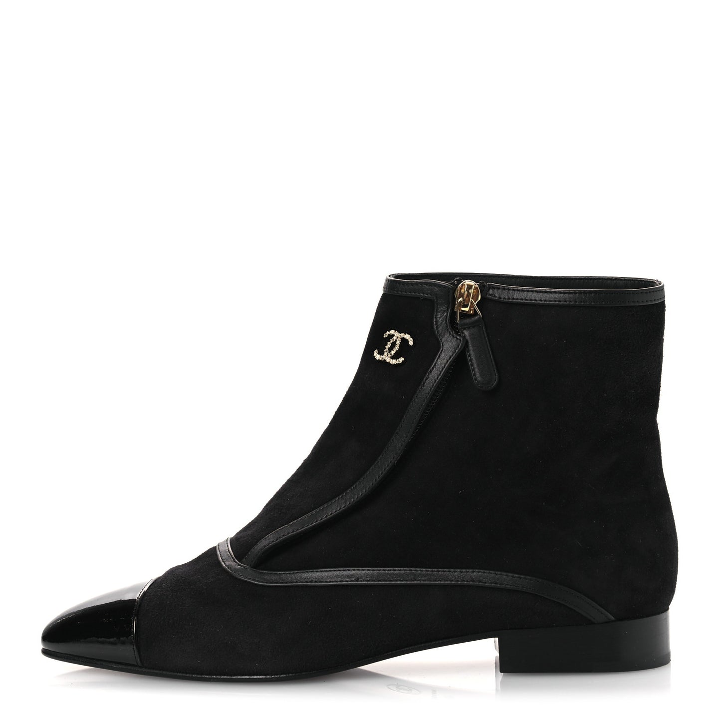 Suede Lambskin Patent Calfskin CC Cap Toe Ankle Boots 40 Black