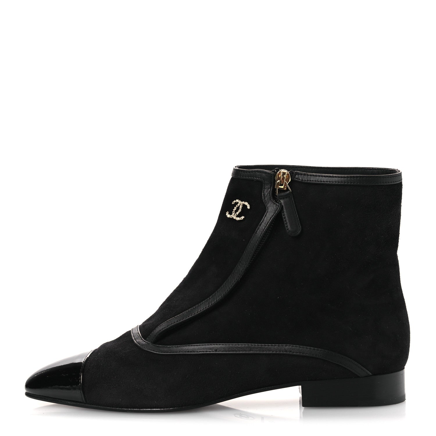 Chanel Suede Lambskin Patent Calfskin CC Cap Toe Ankle Boots 40 Black 1 of 12