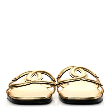 Chanel Crackled Laminated Calfskin CC Cut Out Mules Sandals 40 Gold 3 of 10