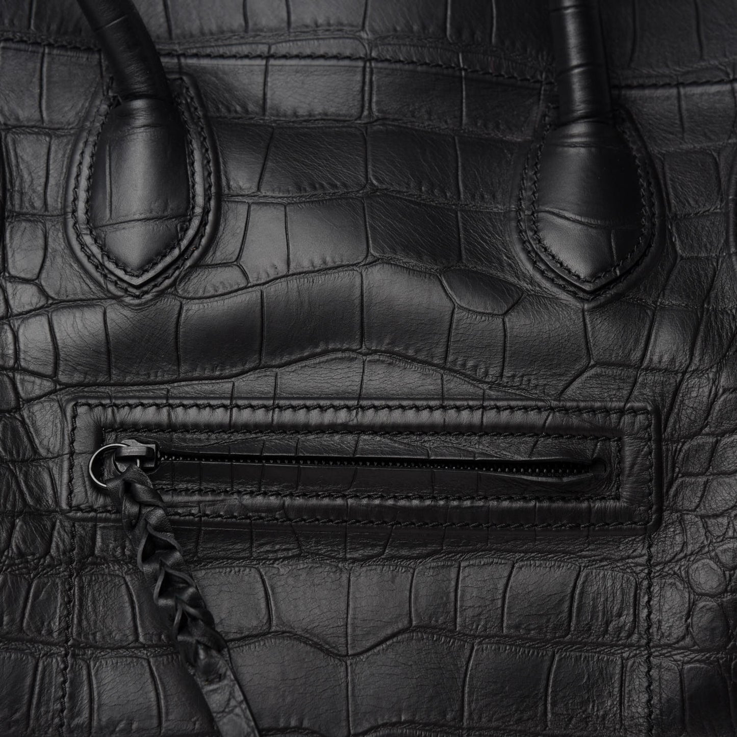 Crocodile Embossed Calfskin Large Phantom Luggage Black