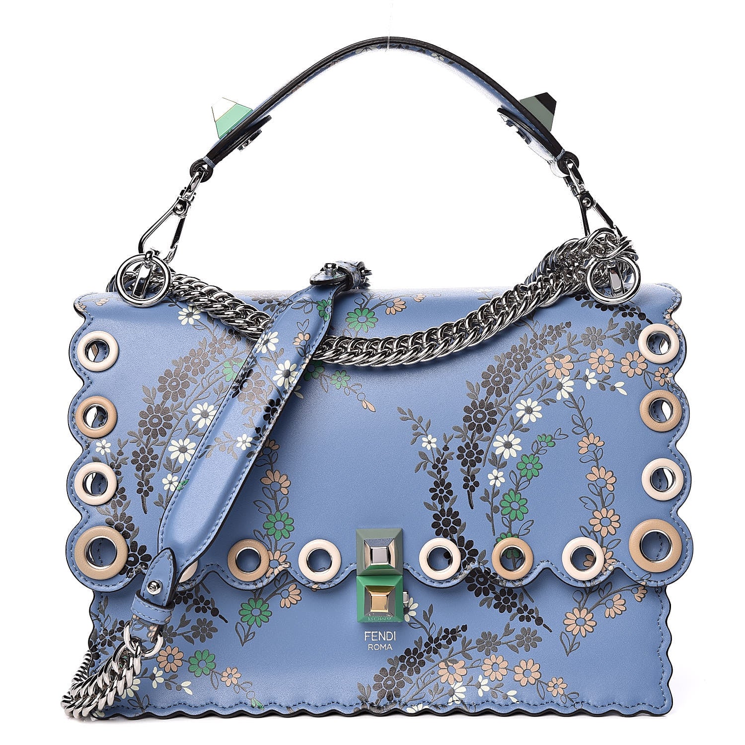 Fendi Vitello Liberty Japanese Blossom Scalloped Studded Grommet Kan I Shoulder Bag Nebula Multicolor 1 of 10