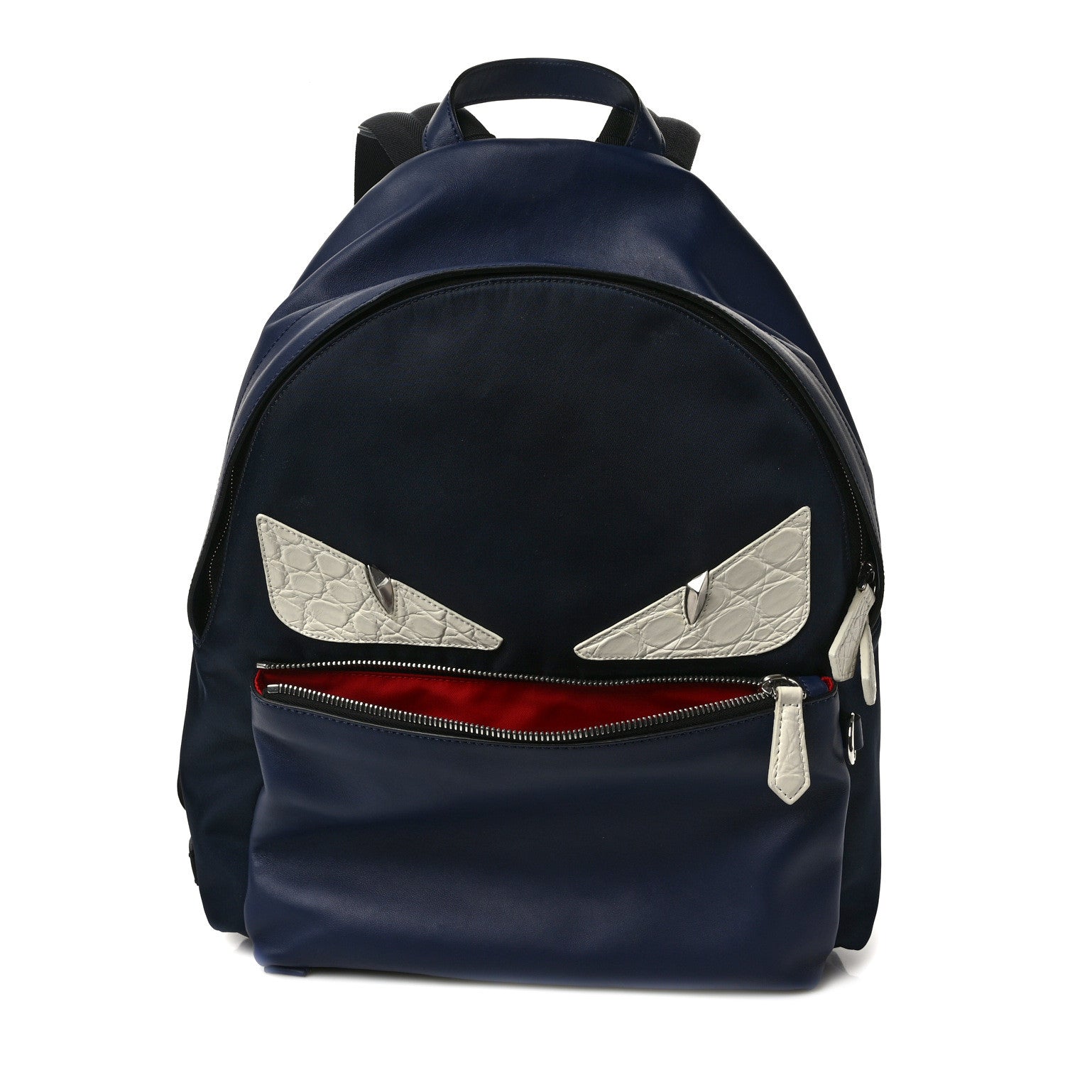 Fendi Nylon Vitello Liberty Crocodile Embossed Monster Eyes Pouch Pocket Backpack Navy 1 of 9