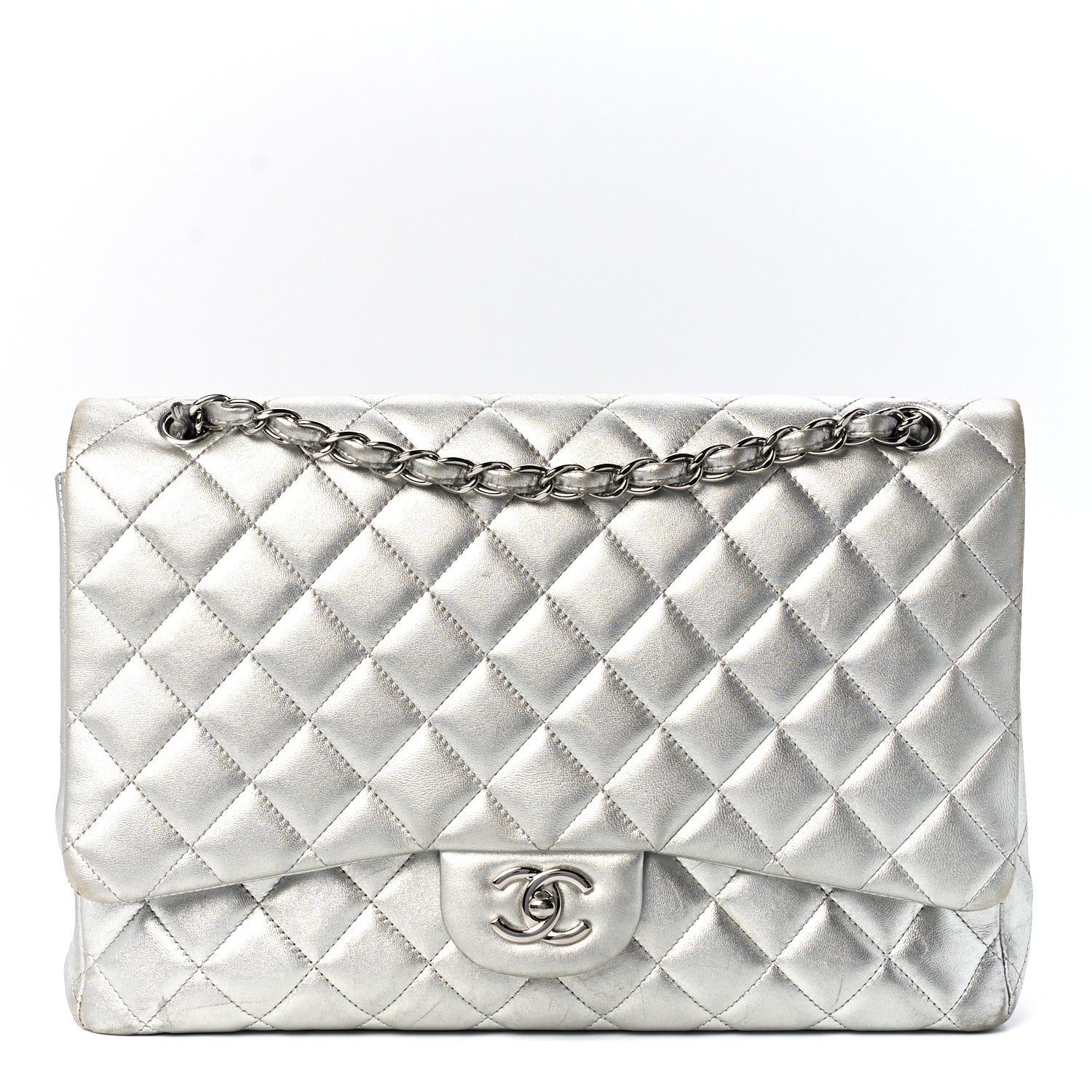 Chanel Metallic Lambskin Quilted Maxi Single Flap Silver 1 of 13