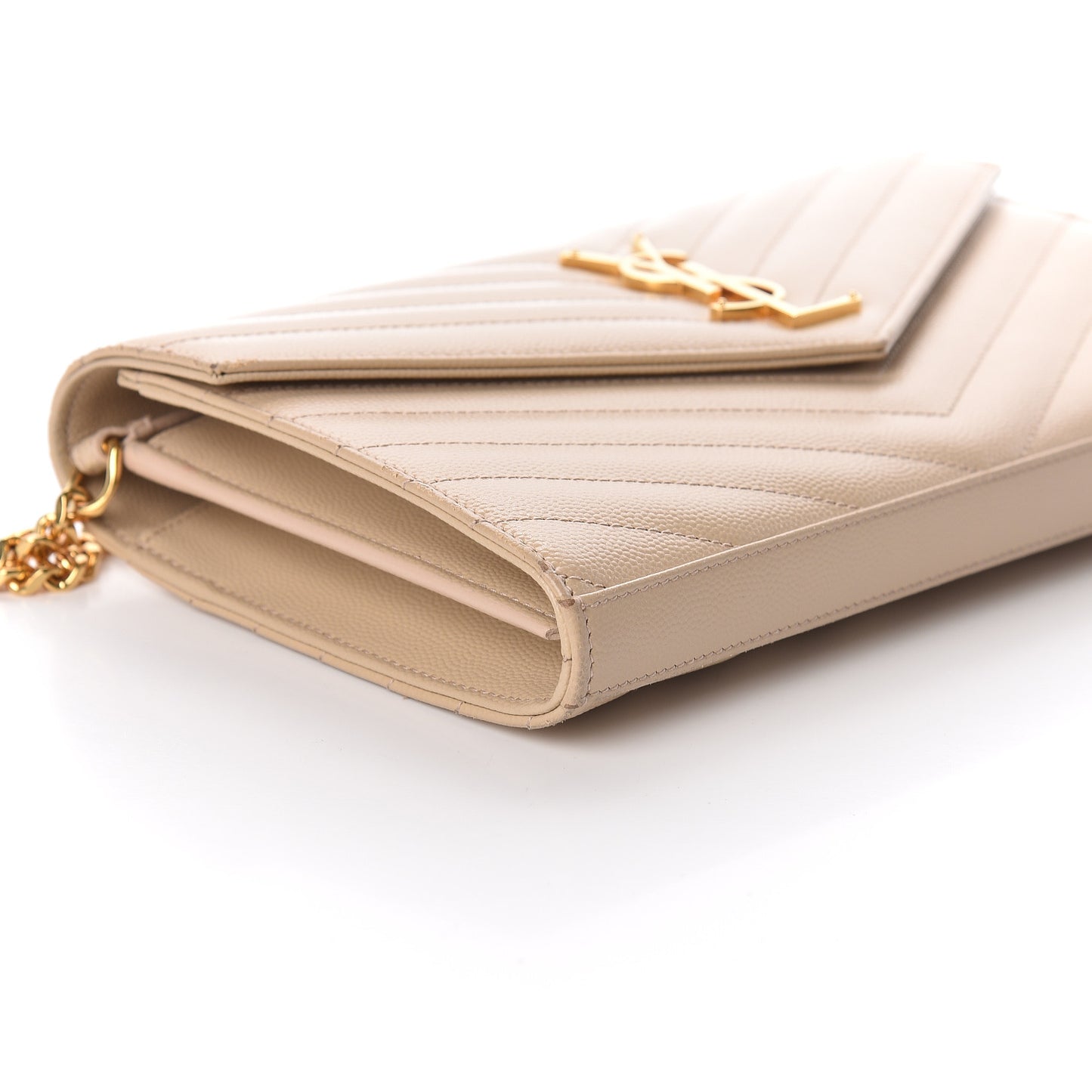 Grain De Poudre Matelasse Chevron Monogram Chain Wallet Nude Powder