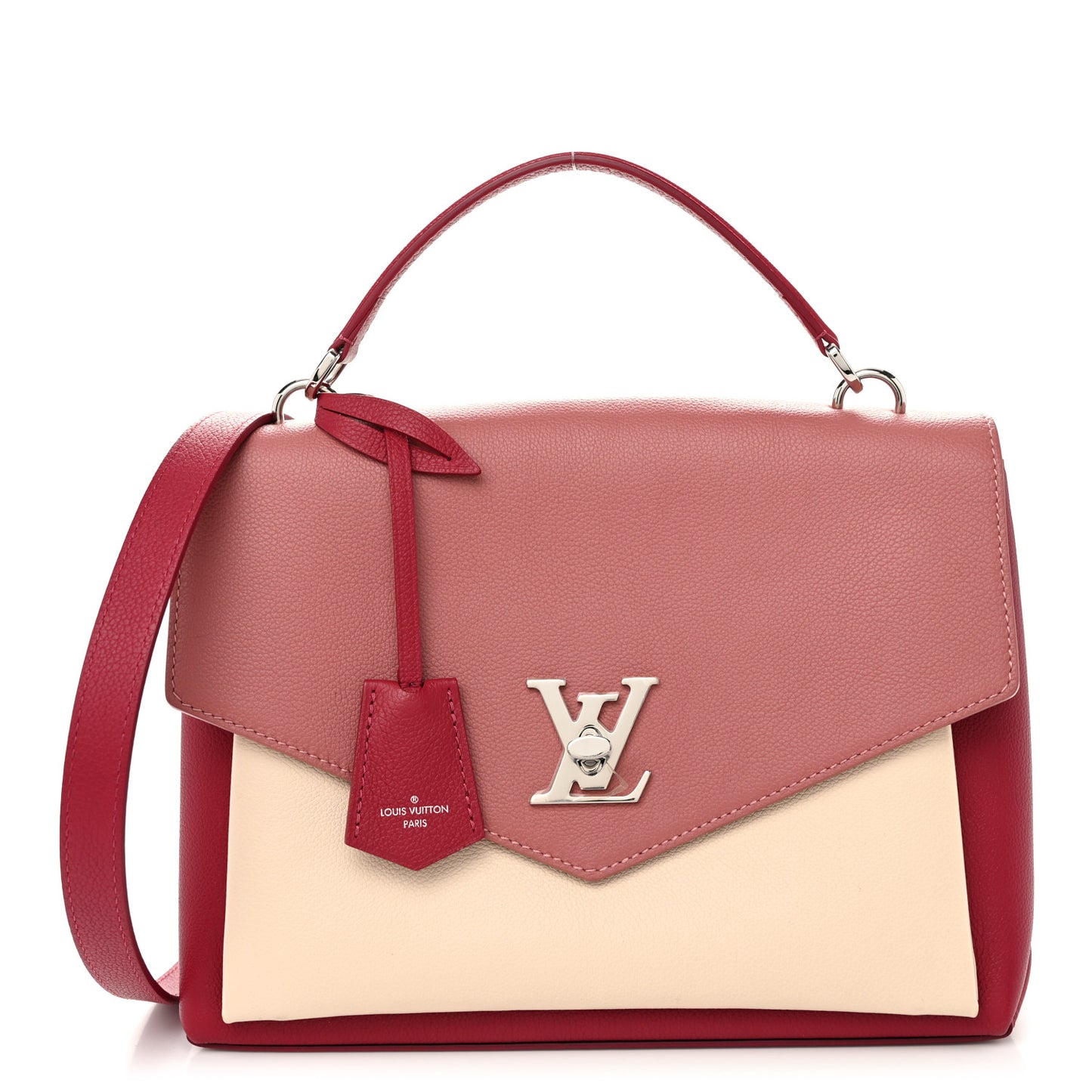 Soft Calfskin My Lockme Top Handle Rose Boudoir Lie De Vin Creme