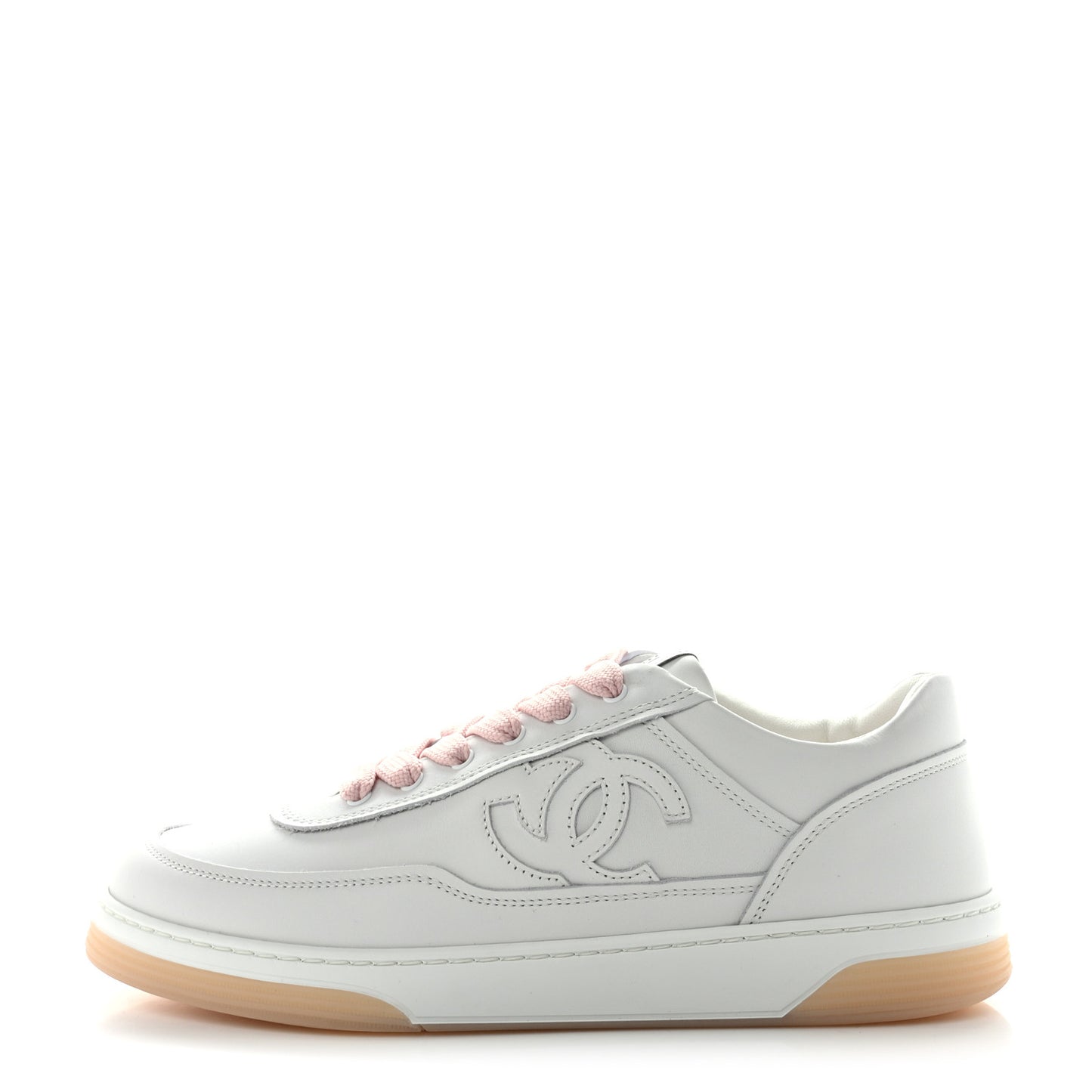 Calfskin Womens CC Sneakers 38 White Pink