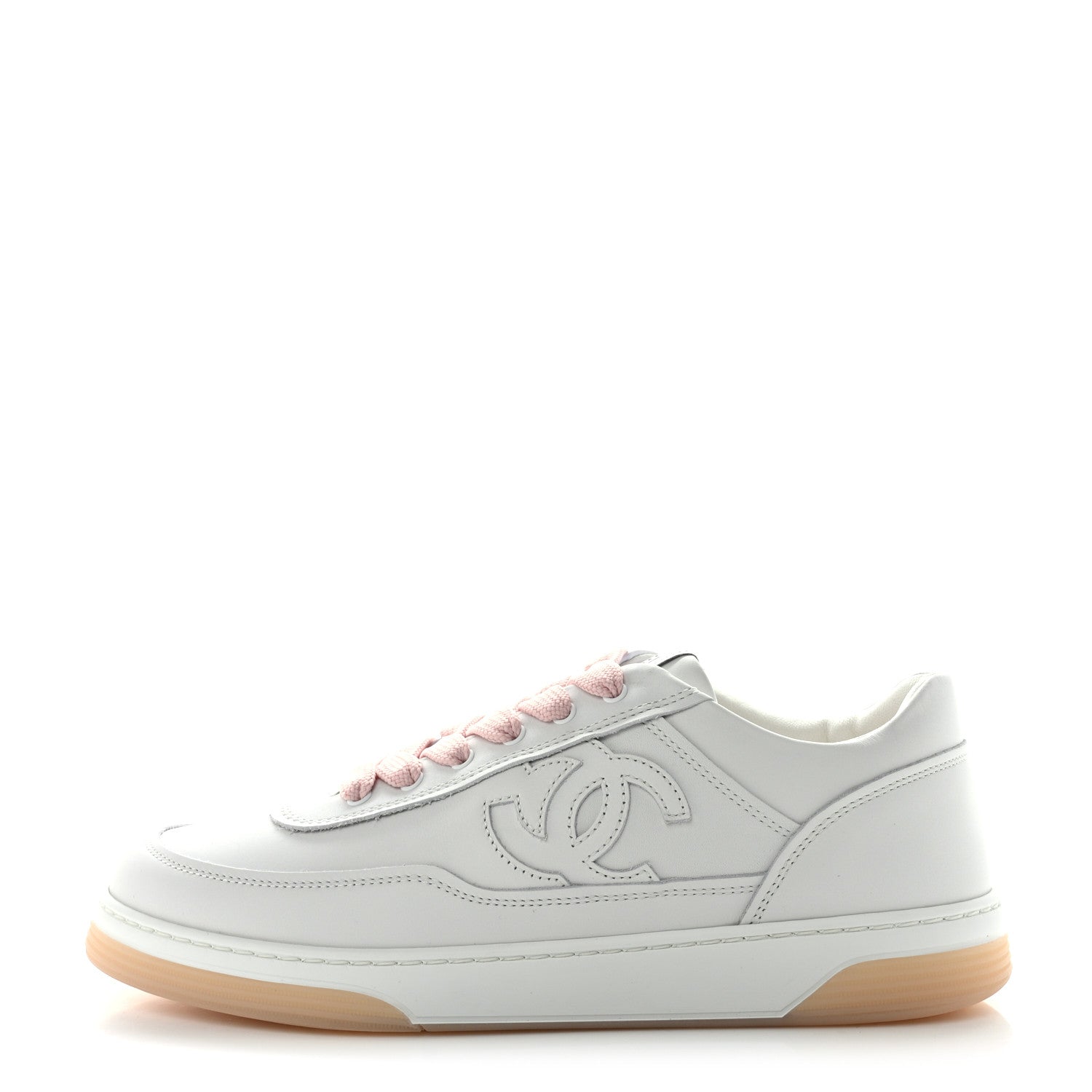 Chanel Calfskin Womens CC Sneakers 38 White Pink 1 of 10