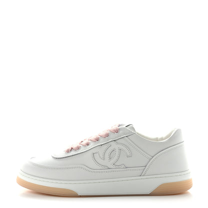 Chanel Calfskin Womens CC Sneakers 38 White Pink 1 of 10