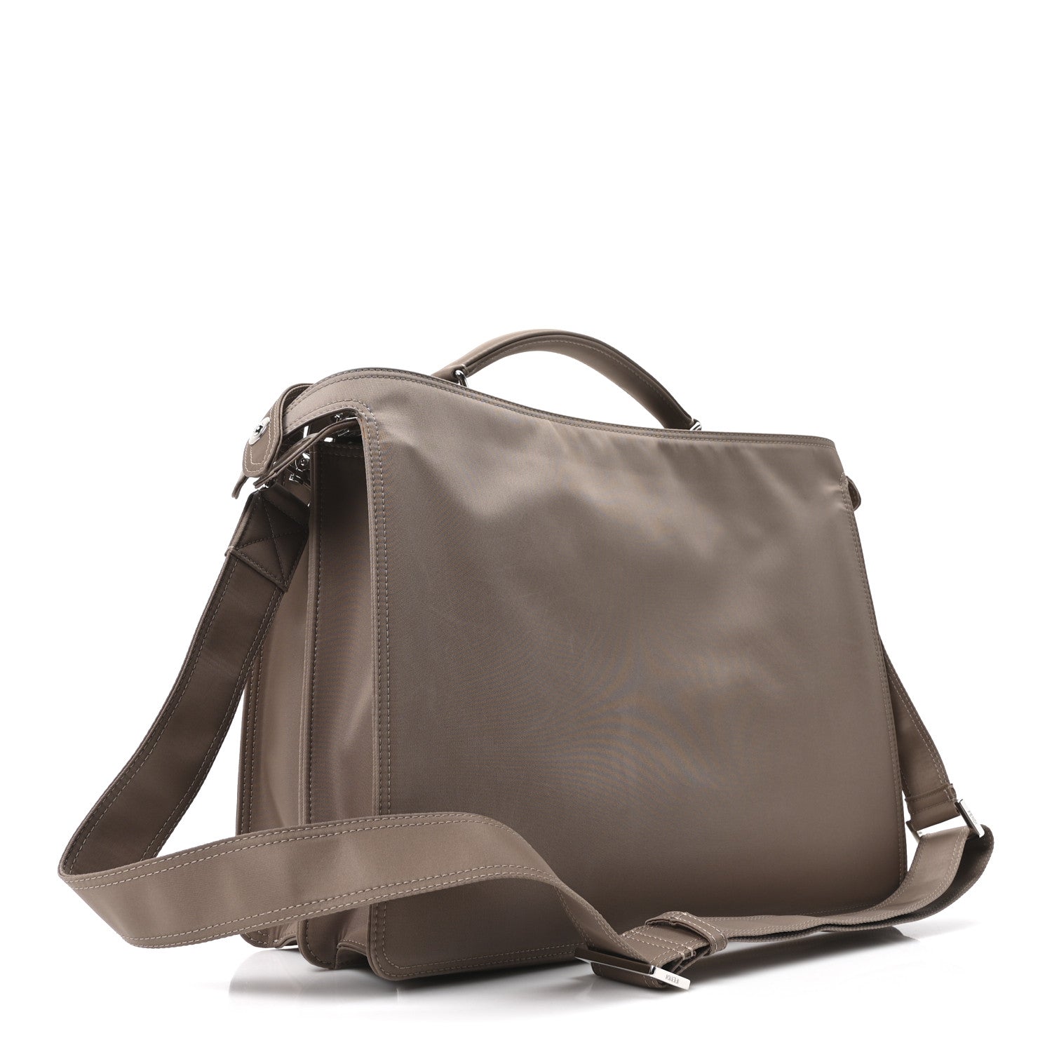 Fendi Nylon Vitello Cover Logo Embossed Medium Peekaboo I SEE U Satchel Rope Milk Black 3 of 9