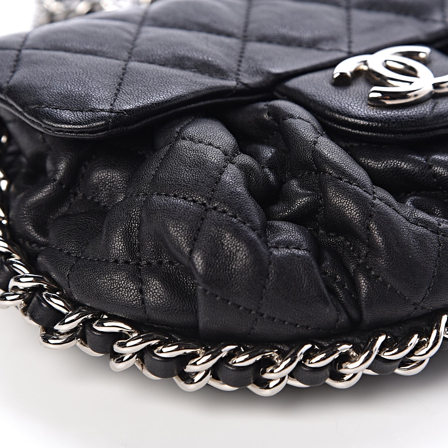 Washed Lambskin Quilted Mini Chain Around Flap Black
