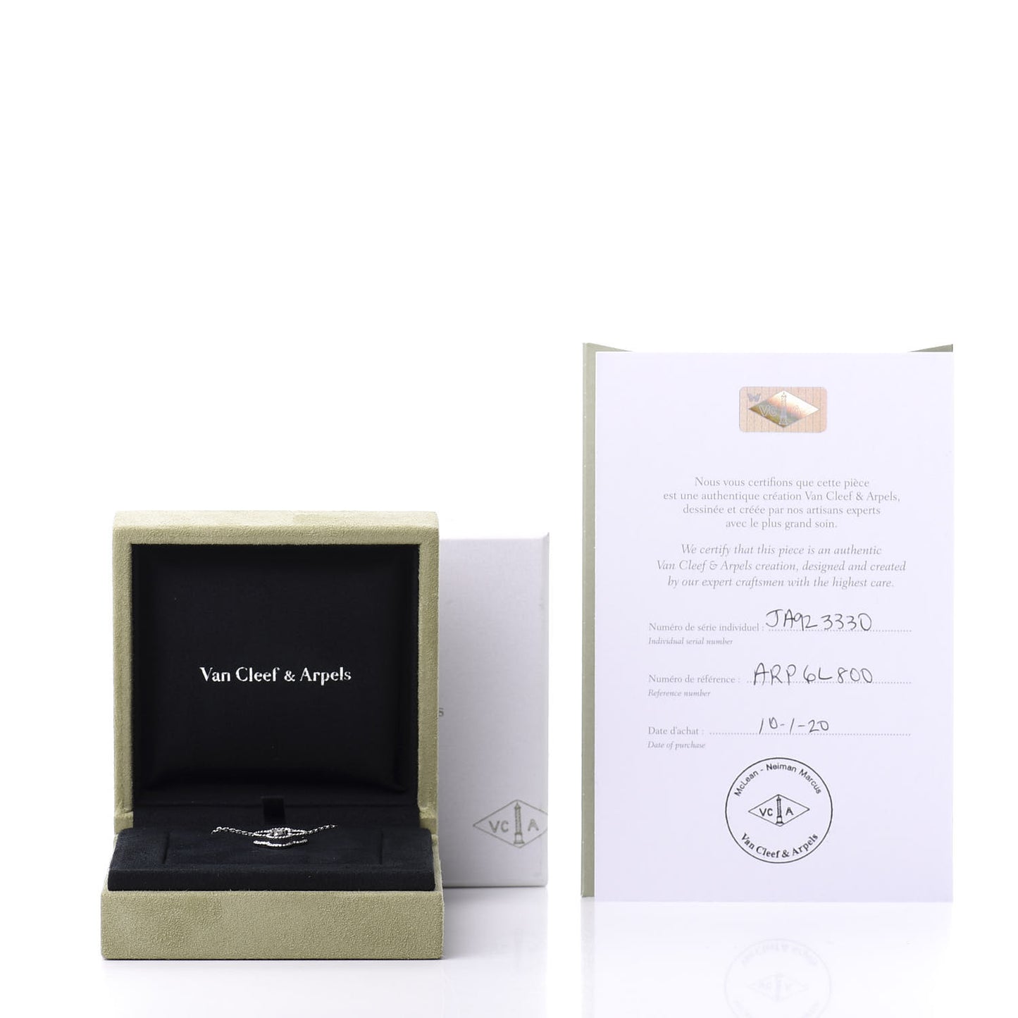 18K White Gold Diamond Guilloche Vintage Alhambra Pendant Necklace