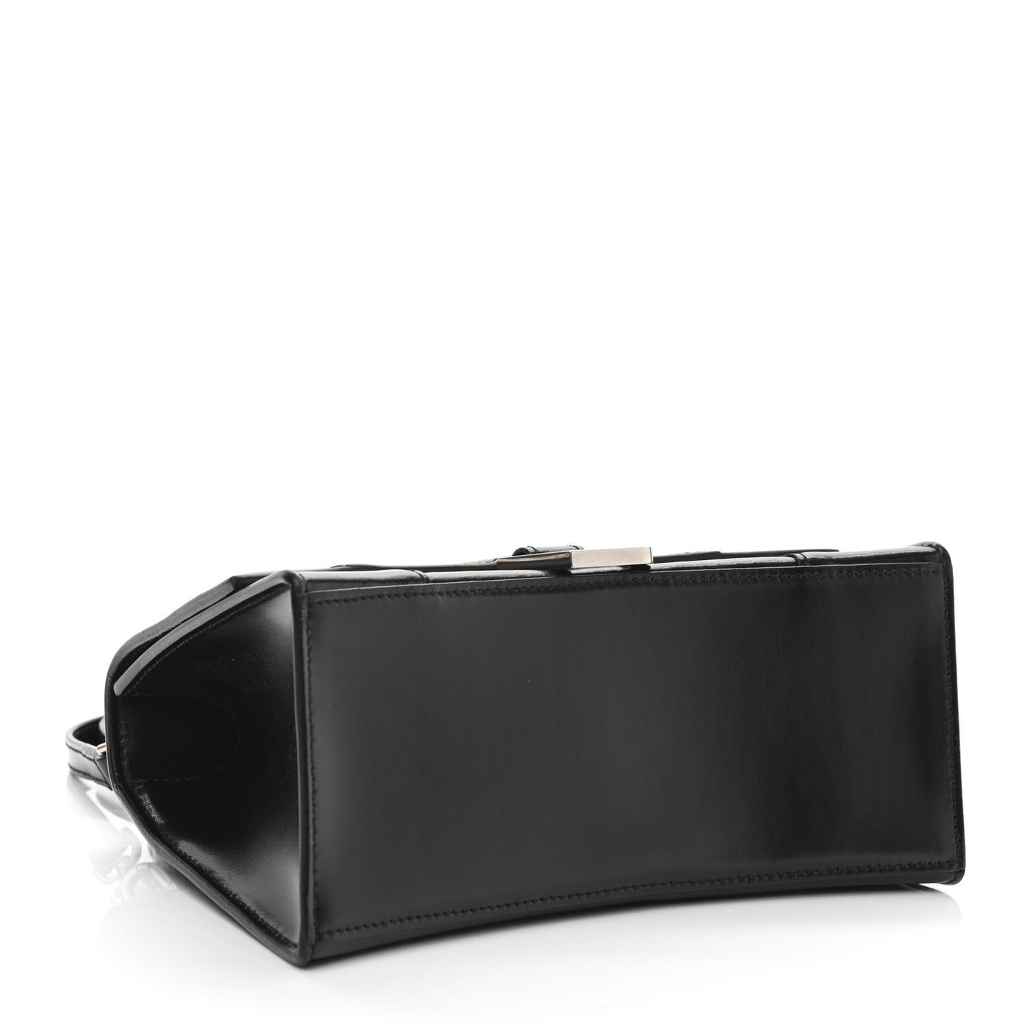 Shiny Box Calfskin Graffiti Logo Small Hourglass Top Handle Bag Black Silver