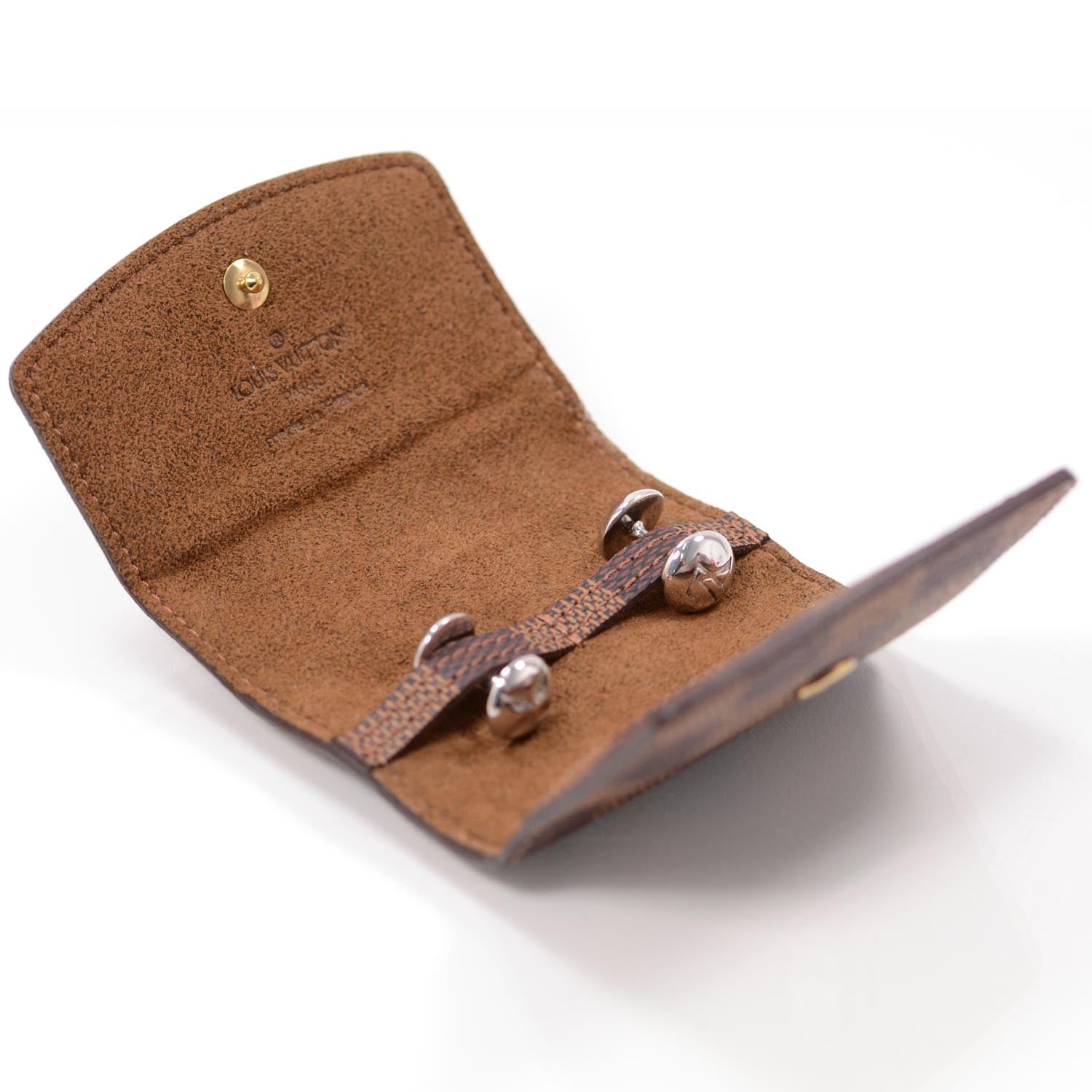 Louis Vuitton Silver Motif Cufflinks w Damier Case 4 of 8